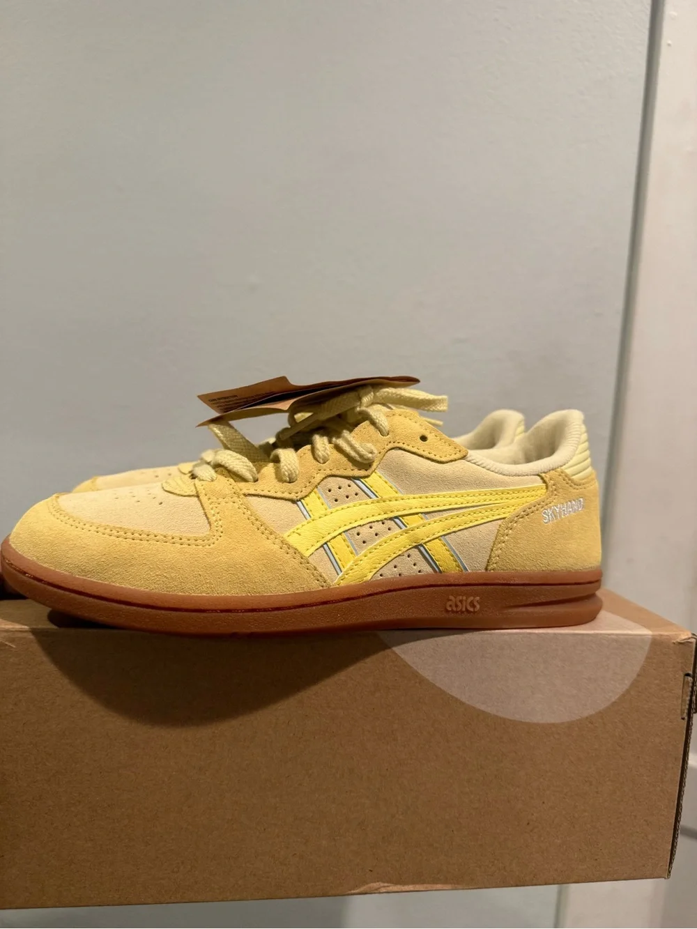 ASICS Yellow Suede Athletic Sneakers with Gum Sole